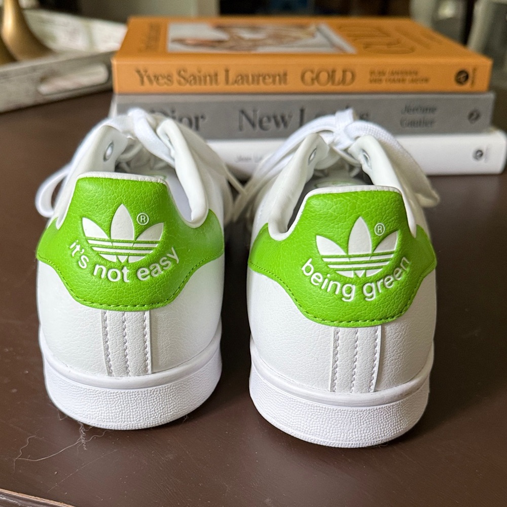 Adidas Stan Smith White and Lime Green Shoes - Picture 4 of 6